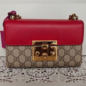 Gucci Red and Tan Crossbody Bag with Gold Accents